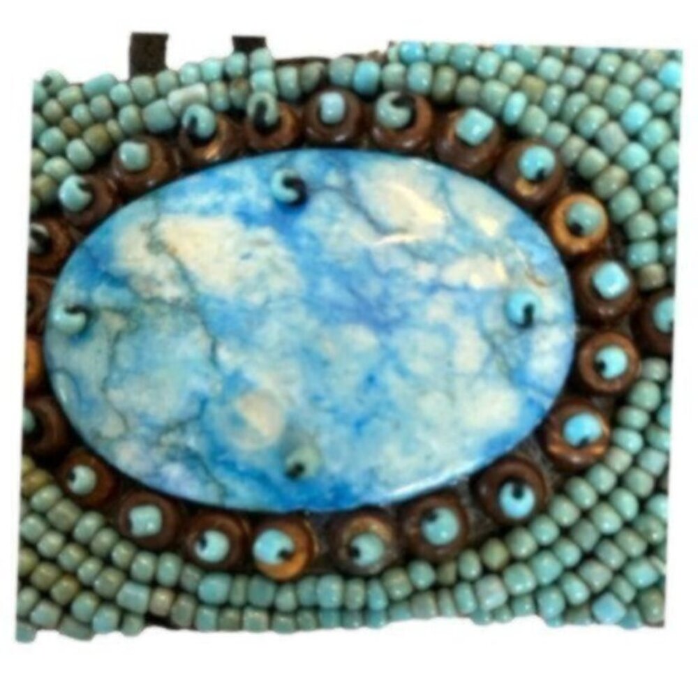 Turquoise Tribal Handmade Beaded African Cowrie Shell Tie Belt 32" - Picture 5 of 12